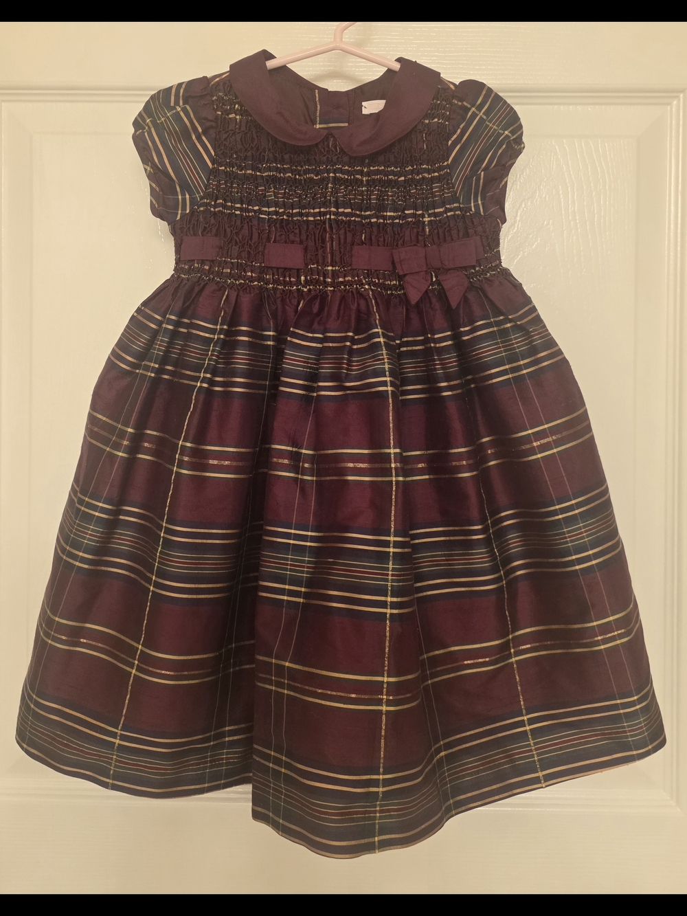 Janie & Jack Luxe Celebration
Burgundy Plaid Smocked Dress Girls Size 12-18M